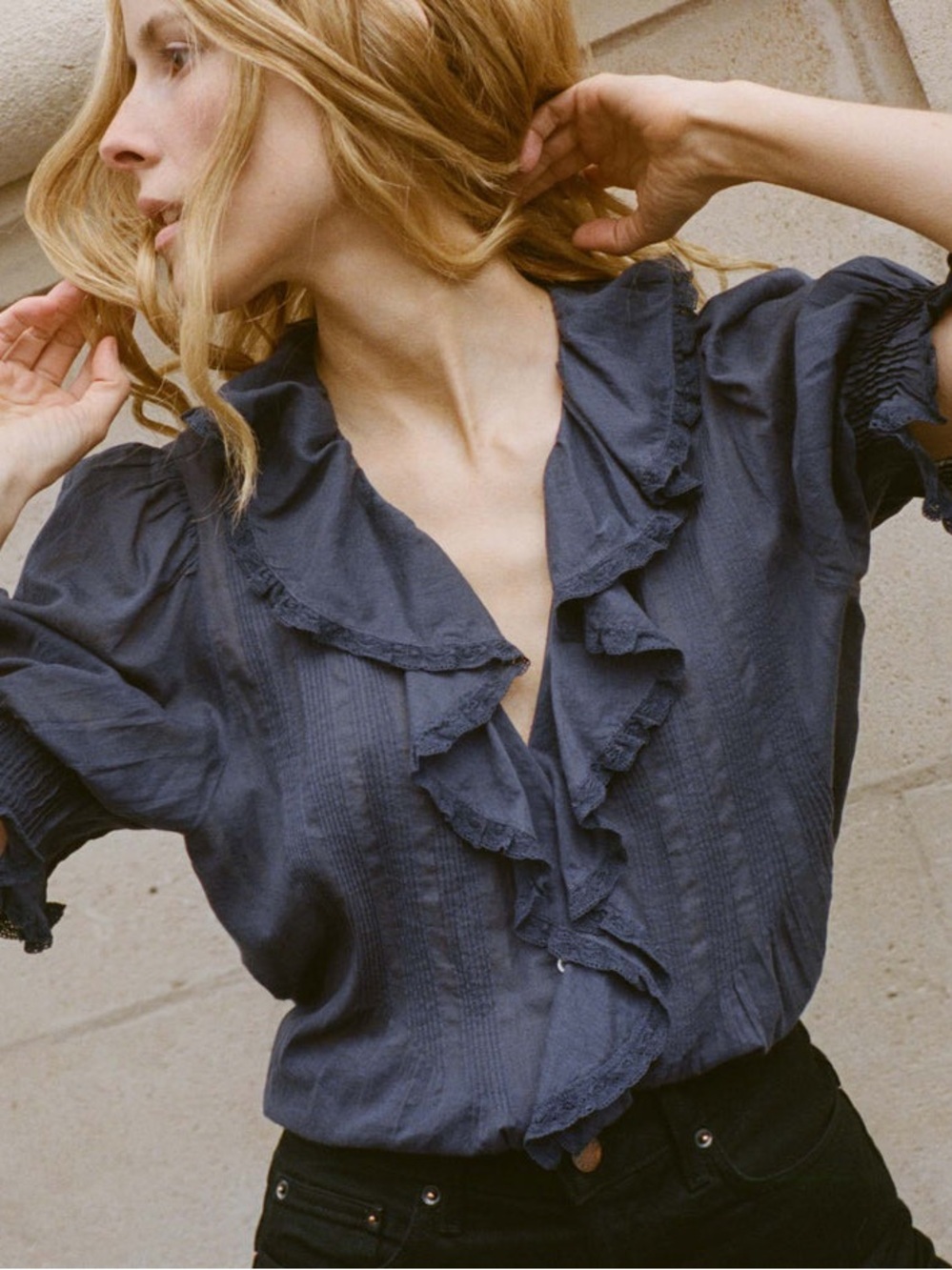 Down Henri Top Adriatic Blue Size Small NWT